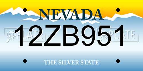 12ZB951 Nevada License Plate