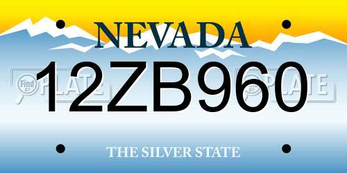 12ZB960 Nevada License Plate