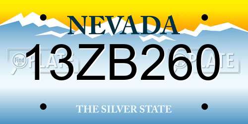 13ZB260 Nevada License Plate