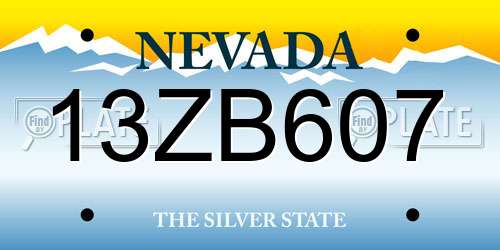 13ZB607 Nevada License Plate