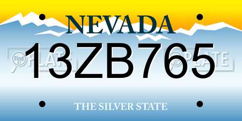 13ZB765 Nevada License Plate