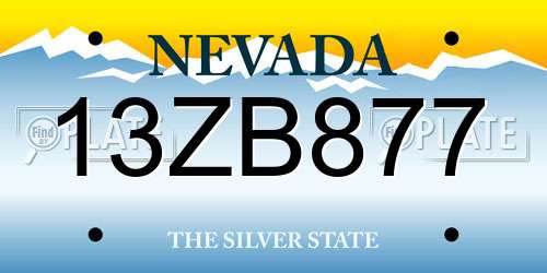 13ZB877 Nevada License Plate