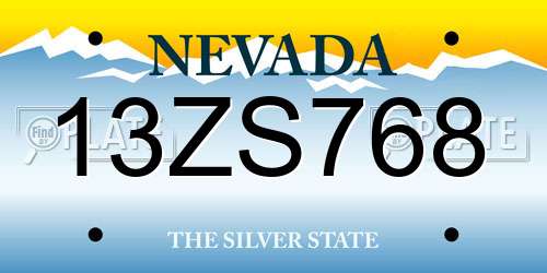 13ZS768 Nevada License Plate