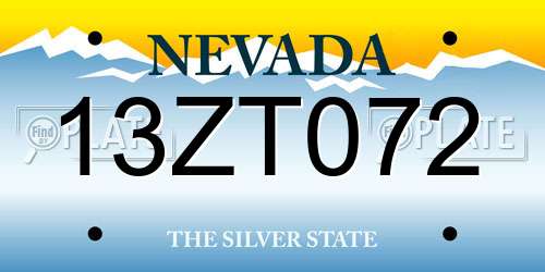 13ZT072 Nevada License Plate