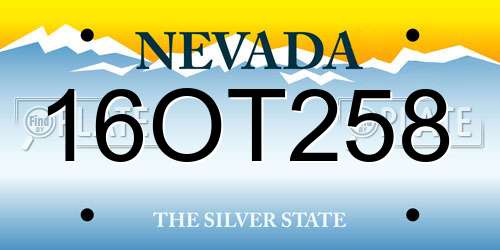 16OT258 Nevada License Plate