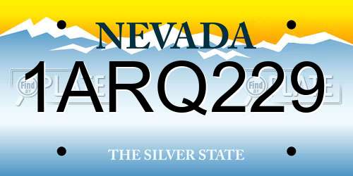 1ARQ229 Nevada License Plate