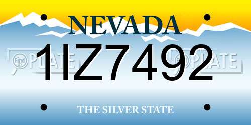 1IZ7492 Nevada License Plate
