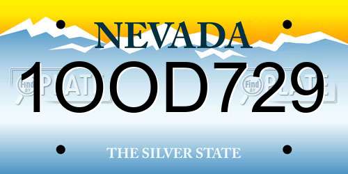 1OOD729 Nevada License Plate