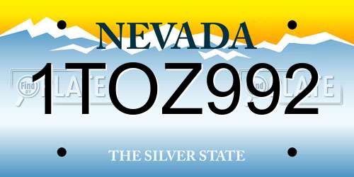 1TOZ992 Nevada License Plate