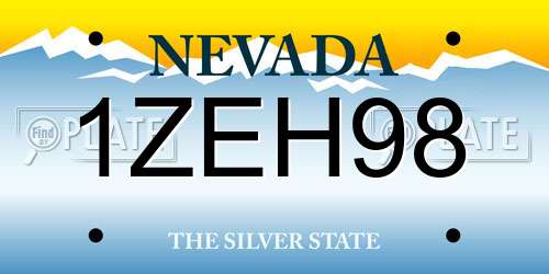 1ZEH98 Nevada License Plate