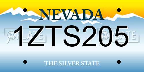 1ZTS205 Nevada License Plate