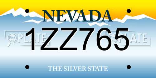 1ZZ765 Nevada License Plate