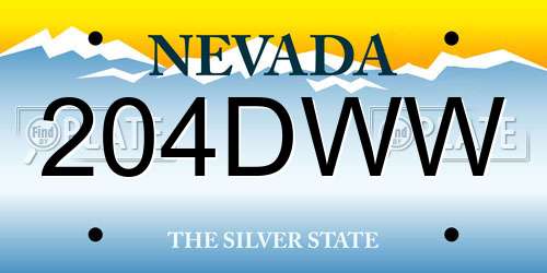 204DWW Nevada License Plate