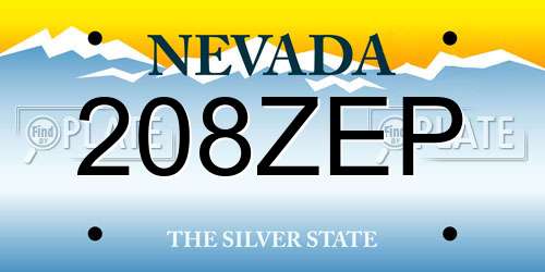 208ZEP Nevada License Plate