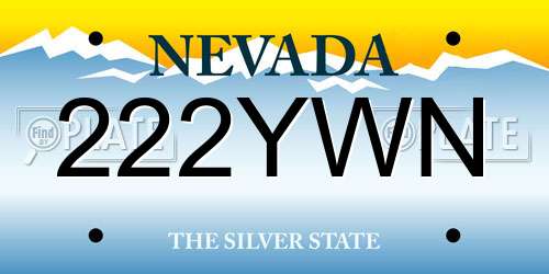 222YWN Nevada License Plate