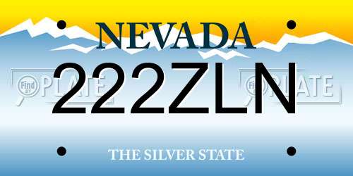 222ZLN Nevada License Plate