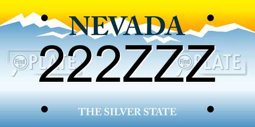 222ZZZ Nevada License Plate