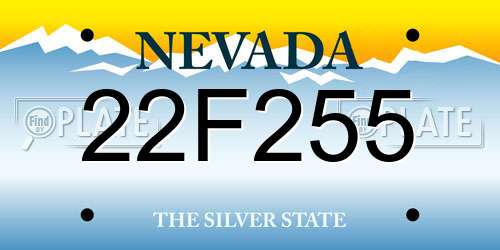 22F255 Nevada License Plate