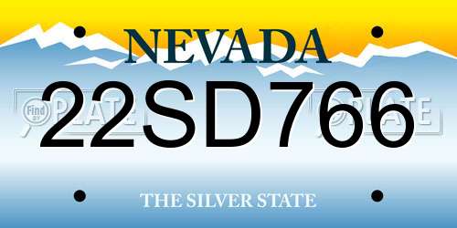 22SD766 Nevada License Plate