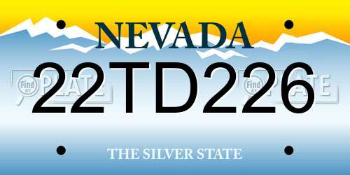 22TD226 Nevada License Plate