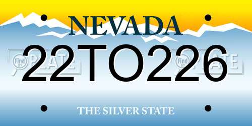 22TO226 Nevada License Plate