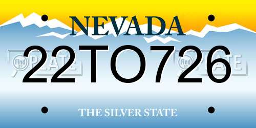 22TO726 Nevada License Plate
