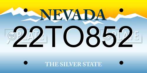 22TO852 Nevada License Plate