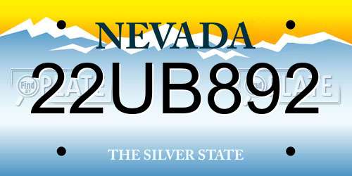 22UB892 Nevada License Plate