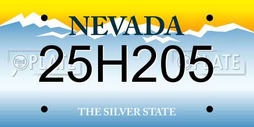25H205 Nevada License Plate