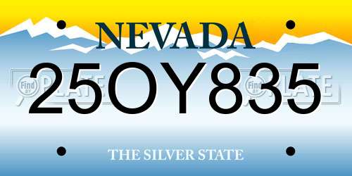 25OY835 Nevada License Plate