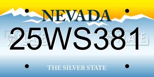 25WS381 Nevada License Plate