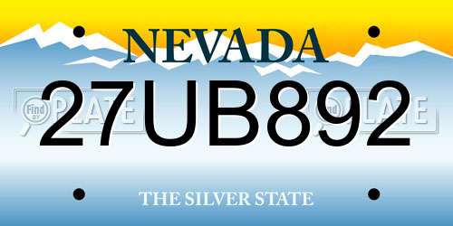 27UB892 Nevada License Plate