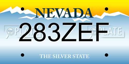 283ZEF Nevada License Plate