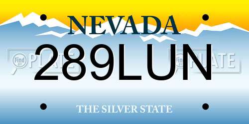 289LUN Nevada License Plate
