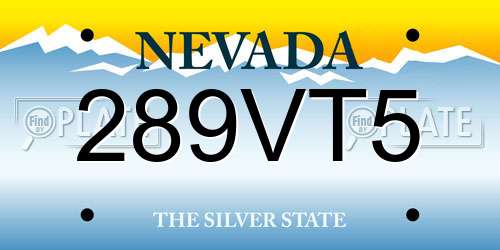 289VT5 Nevada License Plate