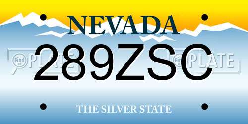289ZSC Nevada License Plate