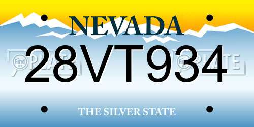 28VT934 Nevada License Plate