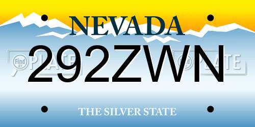 292ZWN Nevada License Plate