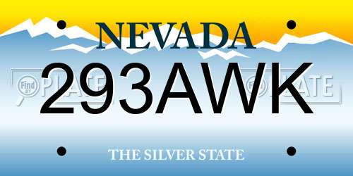 293AWK Nevada License Plate