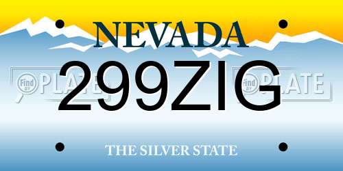 299ZIG Nevada License Plate