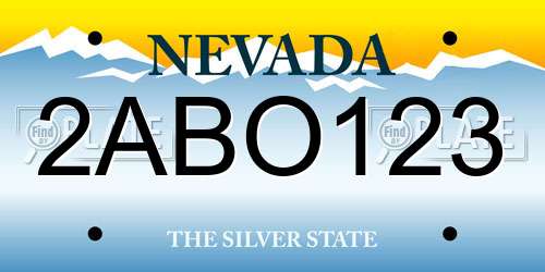 2ABO123 Nevada License Plate