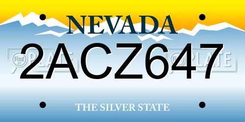 2ACZ647 Nevada License Plate