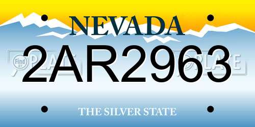 2AR2963 Nevada License Plate