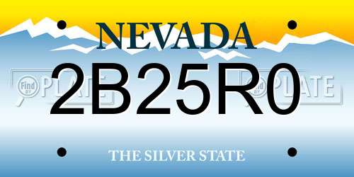 2B25R0 Nevada License Plate