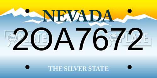 2OA7672 Nevada License Plate