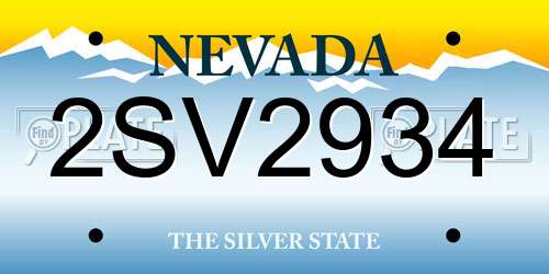 2SV2934 Nevada License Plate