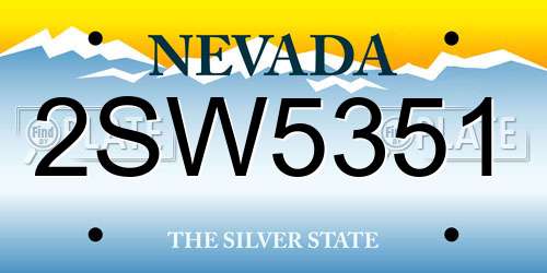 2SW5351 Nevada License Plate