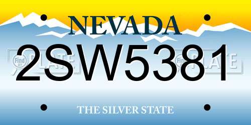 2SW5381 Nevada License Plate