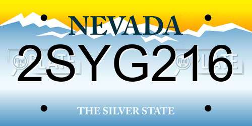 2SYG216 Nevada License Plate