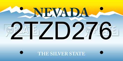 2TZD276 Nevada License Plate